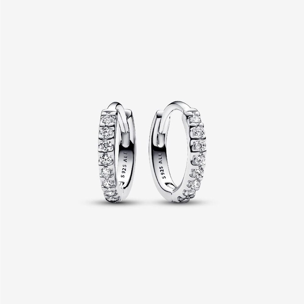 Pandora Silver Pavé Hoop Earrings with Sparkling Stones‎